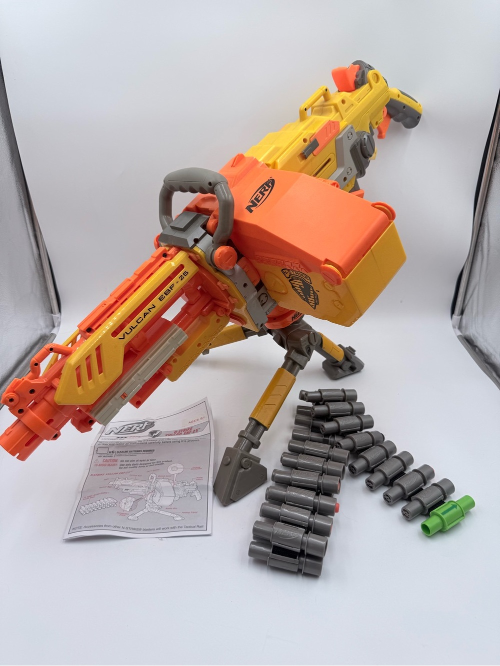 Nerf N-Strike Vulcan EBF-25 Gatling Gun w Ammo Belt Tripod Ammo Box Tested!